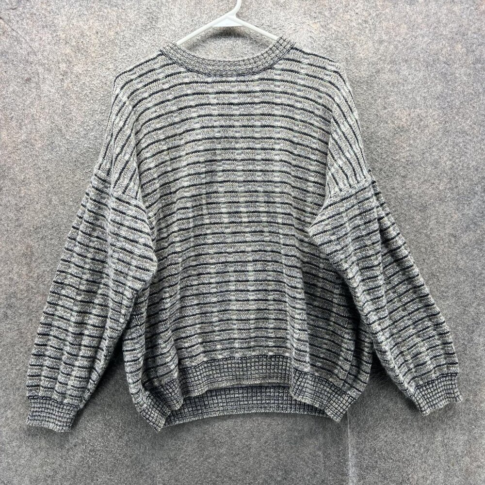 Vintage UNO Sweater Womens Large Gray Striped Chunky Knit Pullover Italy Hip Hop